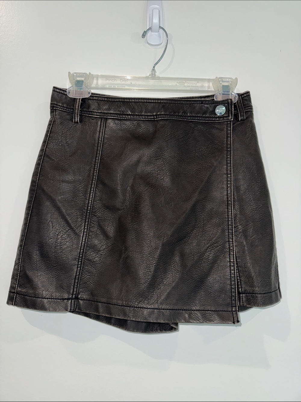 Zara Washed Effect Black Faux Leather Mini Skort, M